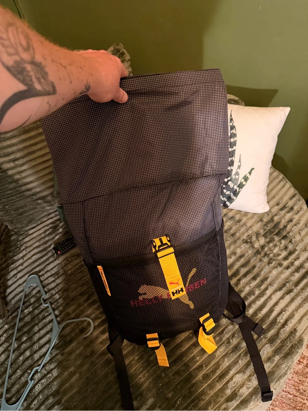 Helly Hansen X Puma Gray and Yellow Roll-Top Backpack with Puma Logo